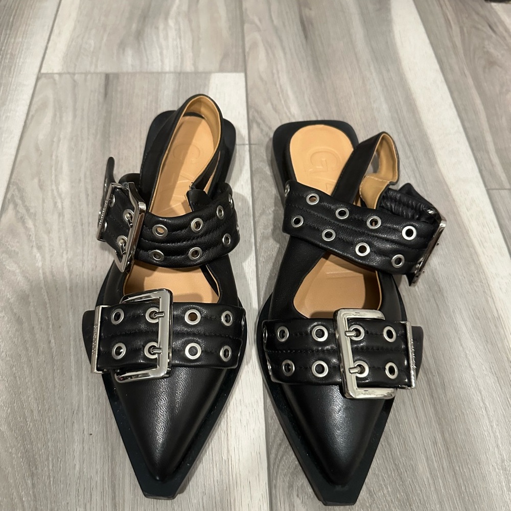 Ganni Welt Buckle Ballerina Flats